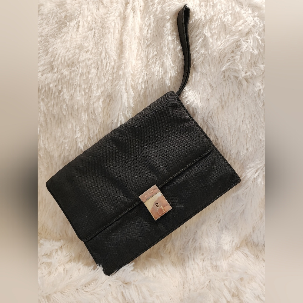 GUCCI Black Clutch Bag Canvas/Leather